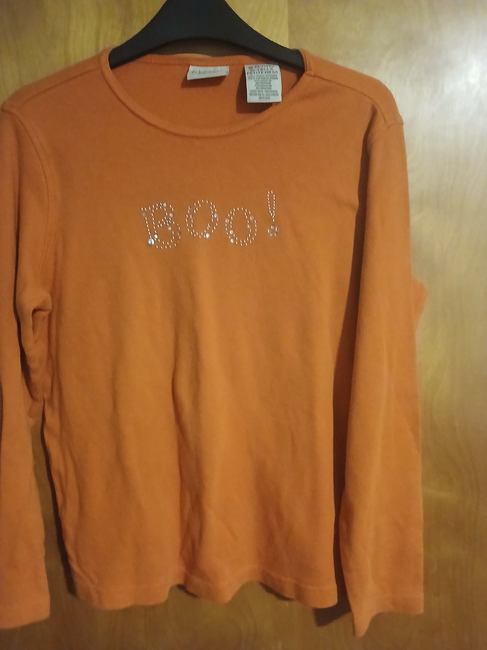 Classic Elements Orange Long-Sleeve Tee with Rhinestone "Boo!"